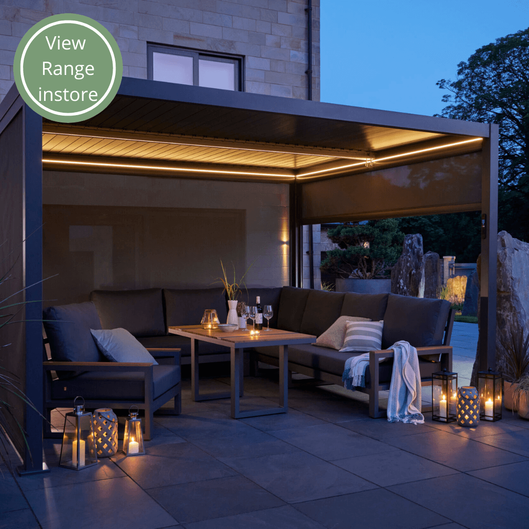 Royce Cube 4m x 3m Pergola with Solar LED Lights including 3 privacy screens Northern Ireland