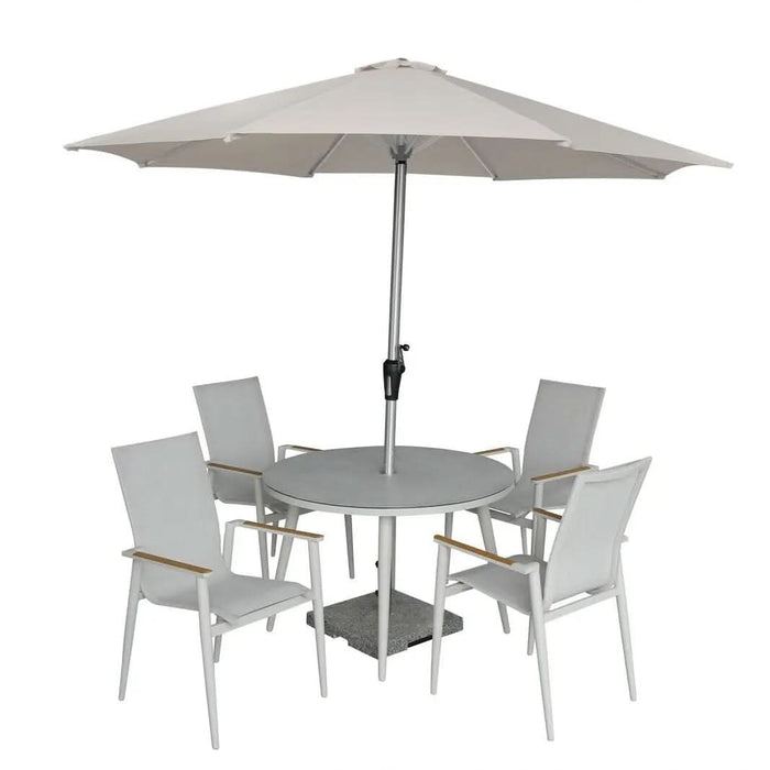 Bramblecrest Sofia Round Table with 4 Armchairs, Parasol & Base Set - Grey