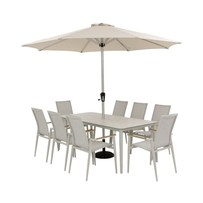 Bramblecrest Sofia Rectangle Table with 8 Armchairs, Parasol & Base Set - Grey