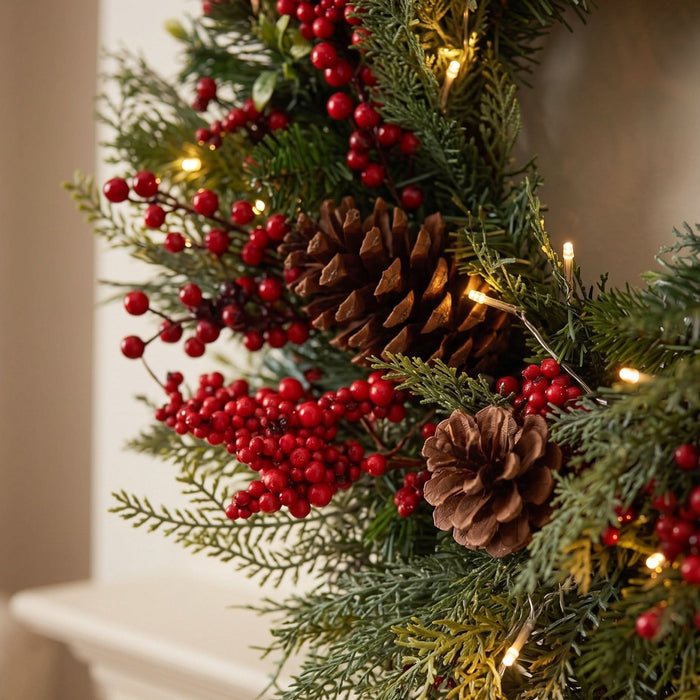 BOSK YULETIDE FOREST - 26"Wreath with 50 Warm White LED Battery