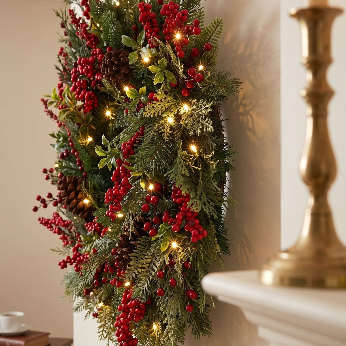 BOSK Yuletide Forest 26" Pre-Lit Wreath