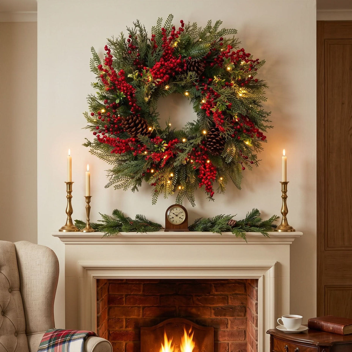 BOSK Yuletide Forest 26" Pre-Lit Wreath
