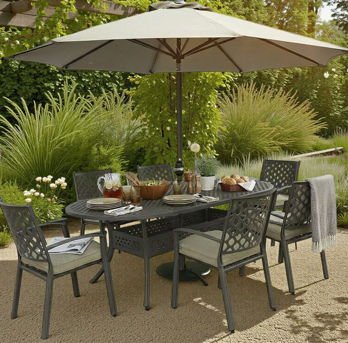 Hartman Avebury 6 Seat Oval Complete Set with Parasol in Antique Moss