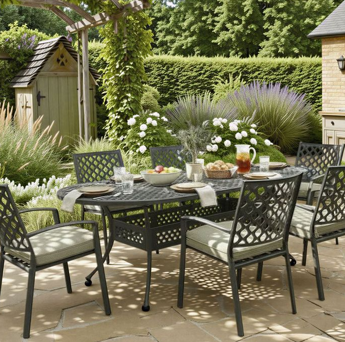 Hartman Avebury 6 Seat Oval Complete Set with Parasol in Antique Moss