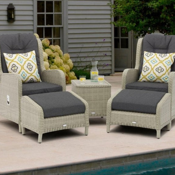 Bramblecrest - Chedworth Rattan Recliner Set in Dove Grey with 2 Footstools & Side Table