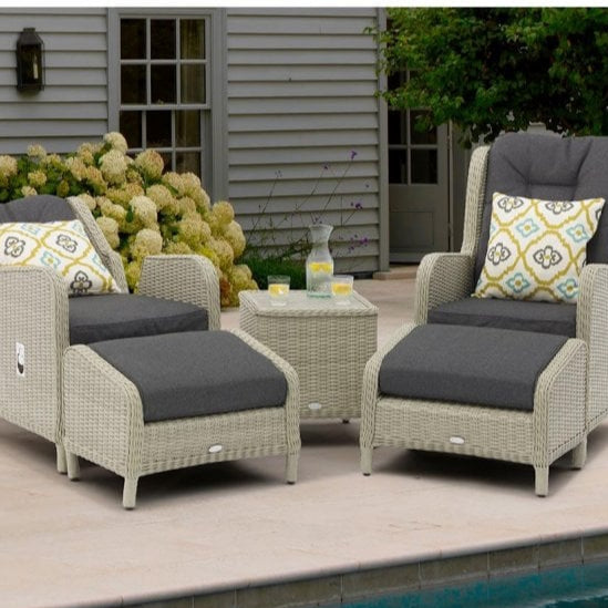 Bramblecrest - Chedworth Rattan Recliner Set in Dove Grey with 2 Footstools & Side Table