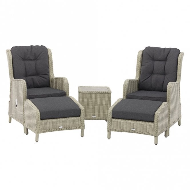 Bramblecrest - Chedworth Rattan Recliner Set in Dove Grey with 2 Footstools & Side Table