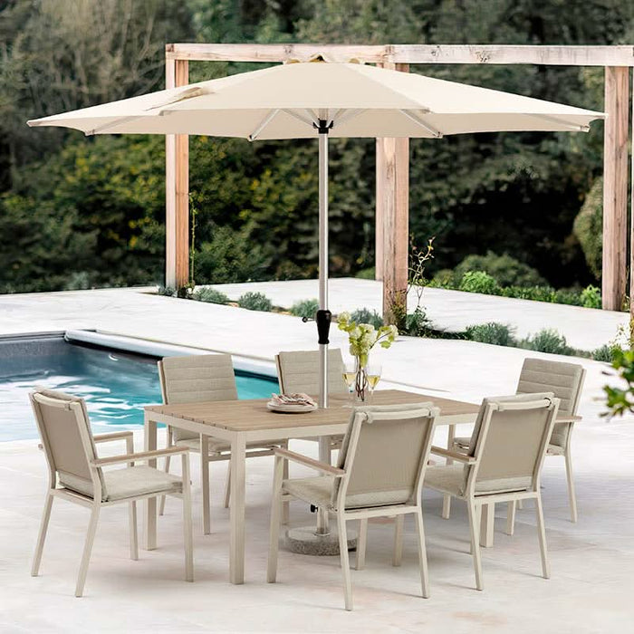 Bramblecrest Zurich 6 Seat Dining Set in Mocha with Rectangular Table, 3m Parasol & Base
