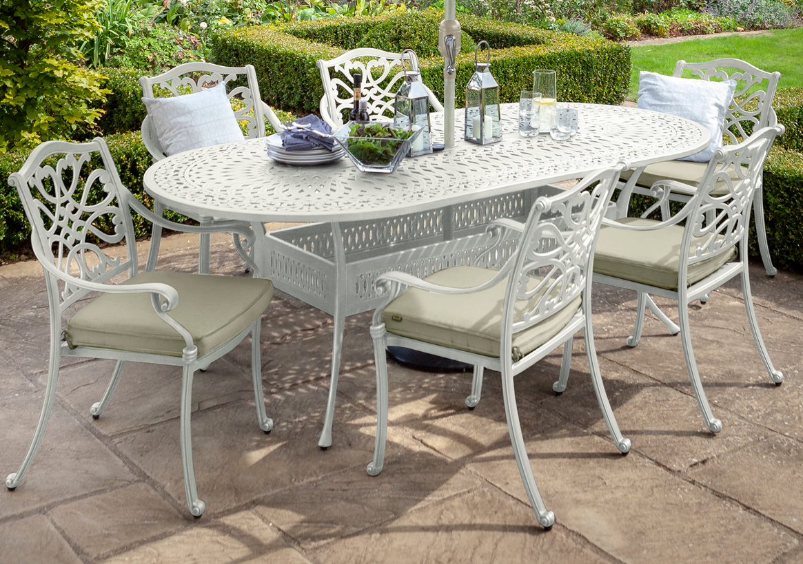 Hartman Capri Oval 6 Seat Dining Set in Maize with Parasol & Base