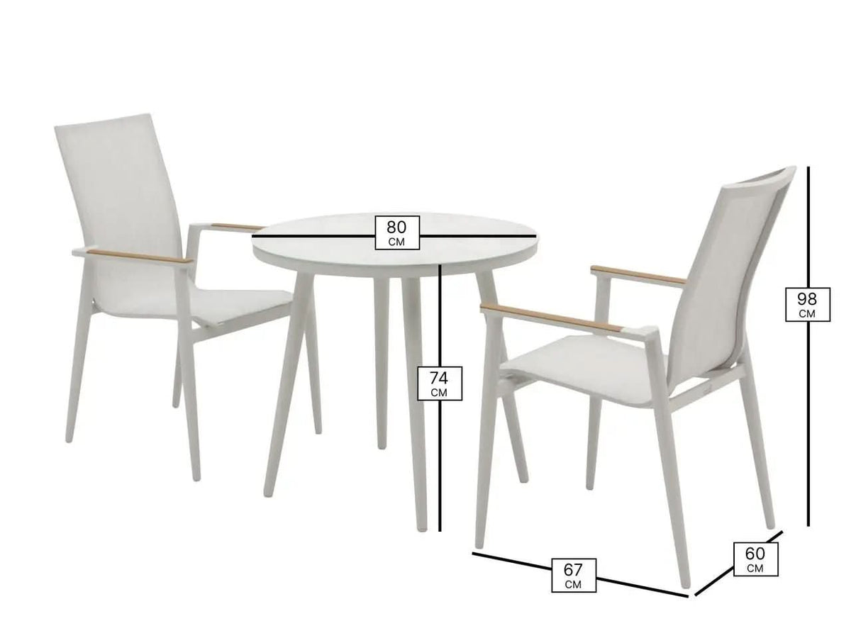 Bramblecrest Sofia Round Bistro Set in Grey Stacking Armchairs