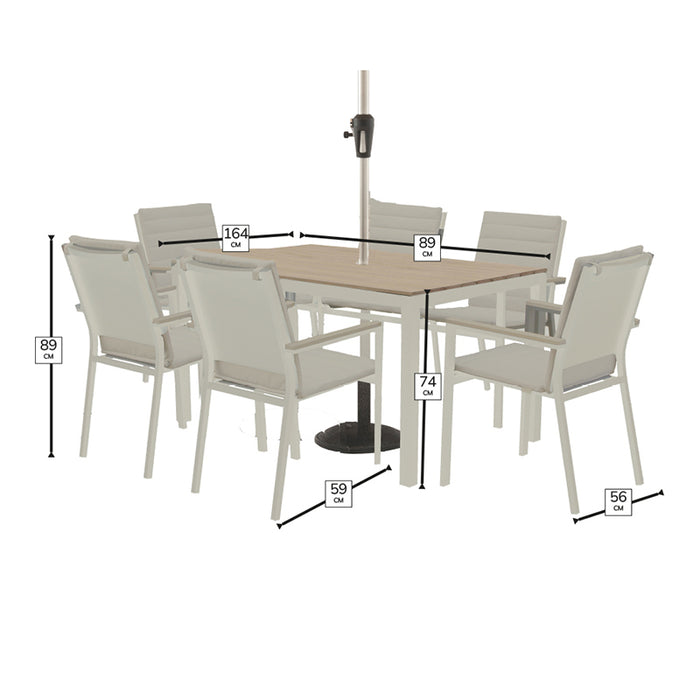 Bramblecrest Zurich 6 Seat Dining Set in Mocha with Rectangular Table, 3m Parasol & Base