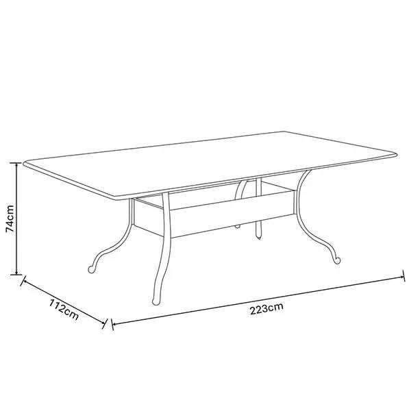 Hartman Capri 8 Seat Rectangular Set in Maize - Table Dimensions