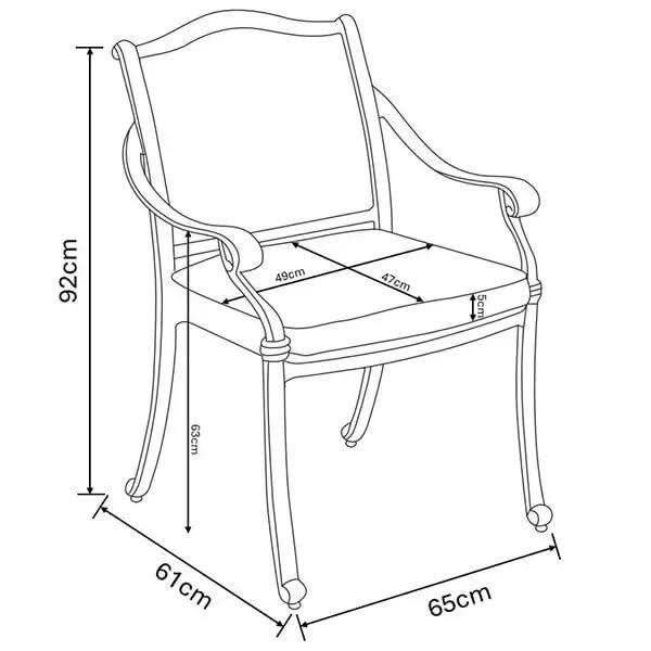 Hartman Capri 8 Seat Rectangular Set in Maize - chair dimensions