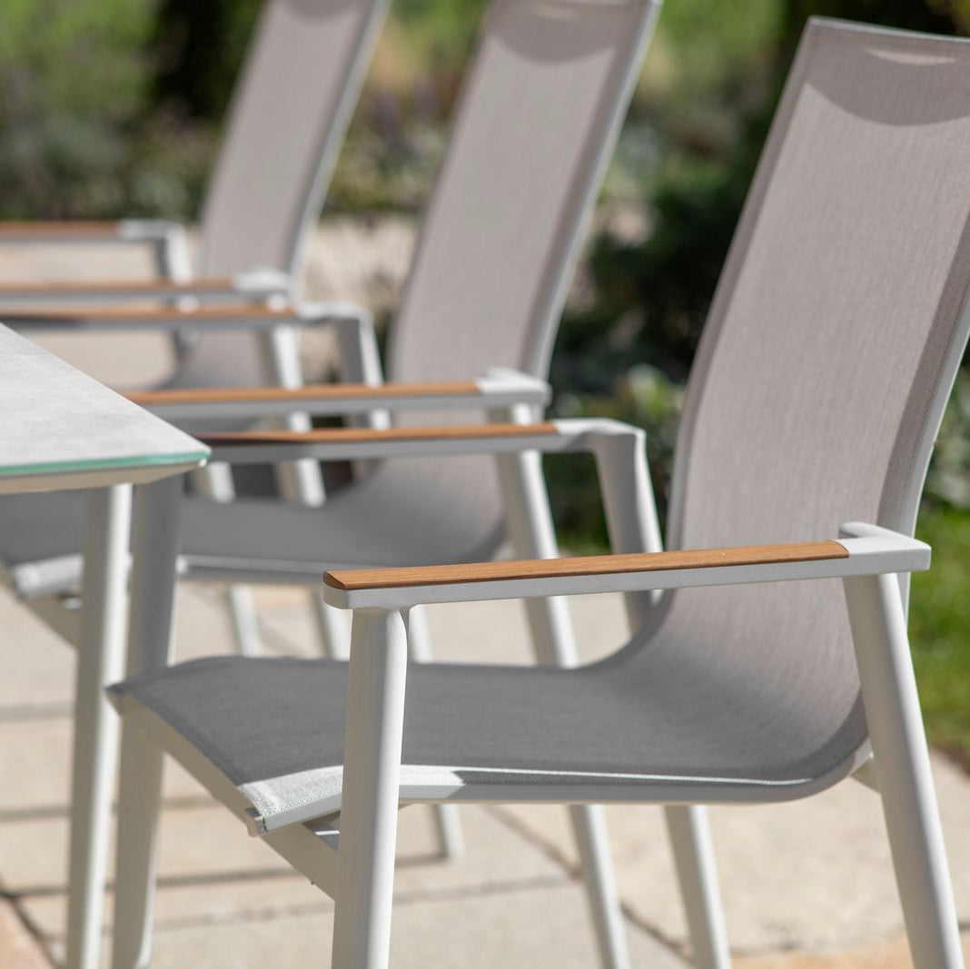 Bramblecrest Sofia Rectangle Table with 8 Armchairs, Parasol & Base Set - Grey