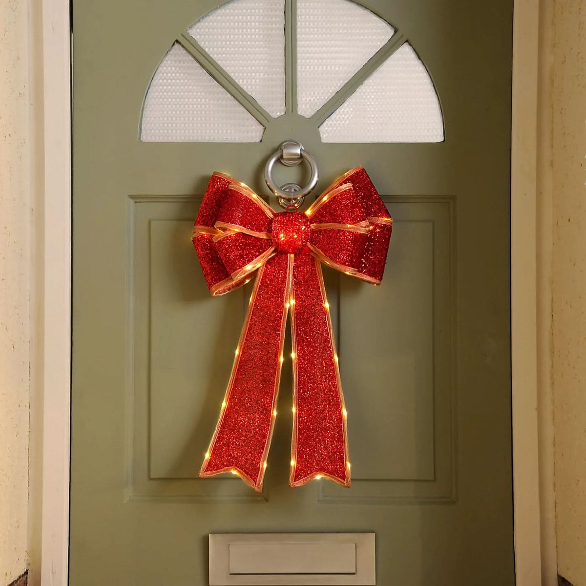 Festive Lit Bow Decoration 40 x 60 cm (available in red or gold)