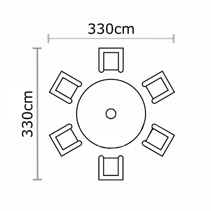 Bramblecrest Chedworth 6 Seat Garden Dining Set in Sandstone with Round Table, Lazy Susan, 3m Parasol & Base