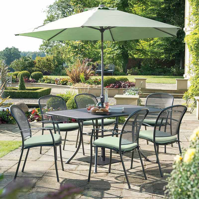 kettler classic outdoor Kettler Caredo 6 Seat Complete Rectangle Dining Set inc Parasol & Cush