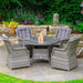 Mid Ulster Garden Centre Bali grey rattan 4-seat round dining set with tempered glass table and plush cushions