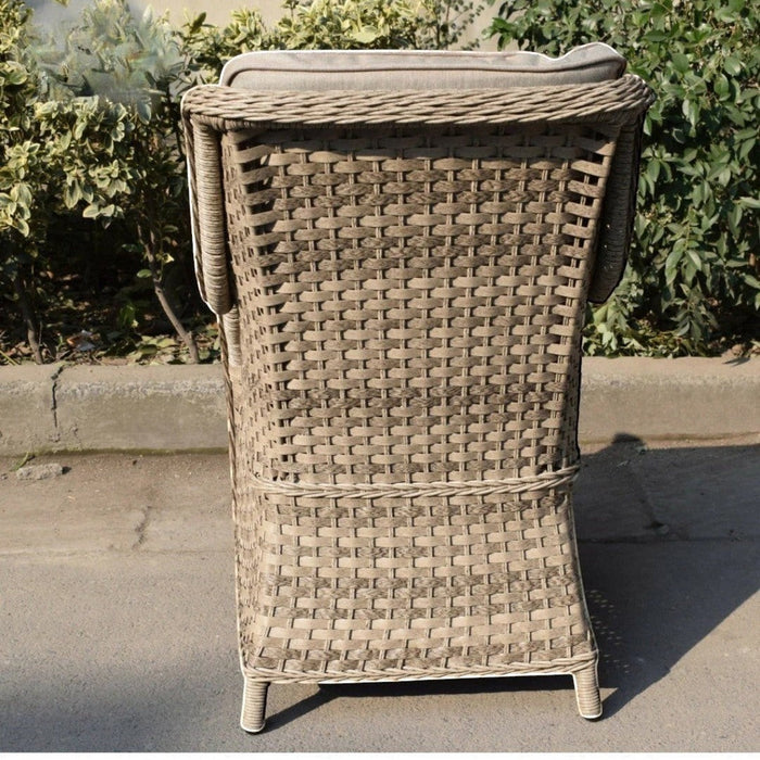 Mid Ulster Garden Centre Hampton light brown synthetic rattan armchair with back cushion, rear view