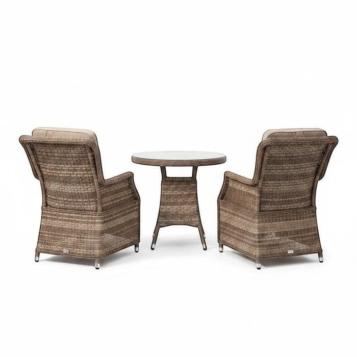 Mid Ulster Garden Centre Hampton 2 seat bistro set in light brown synthetic rattan with round glass top table