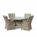 Mid Ulster Garden Centre Hampton 4 seat light brown synthetic rattan dining set with round glass table and cushions
