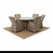 Mid Ulster Garden Centre Hampton 6-seat light brown synthetic rattan dining set with round glass-top table and cushions