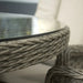 Mid Ulster Garden Centre Hampton bistro set featuring a round table with a tempered glass top and synthetic rattan weave