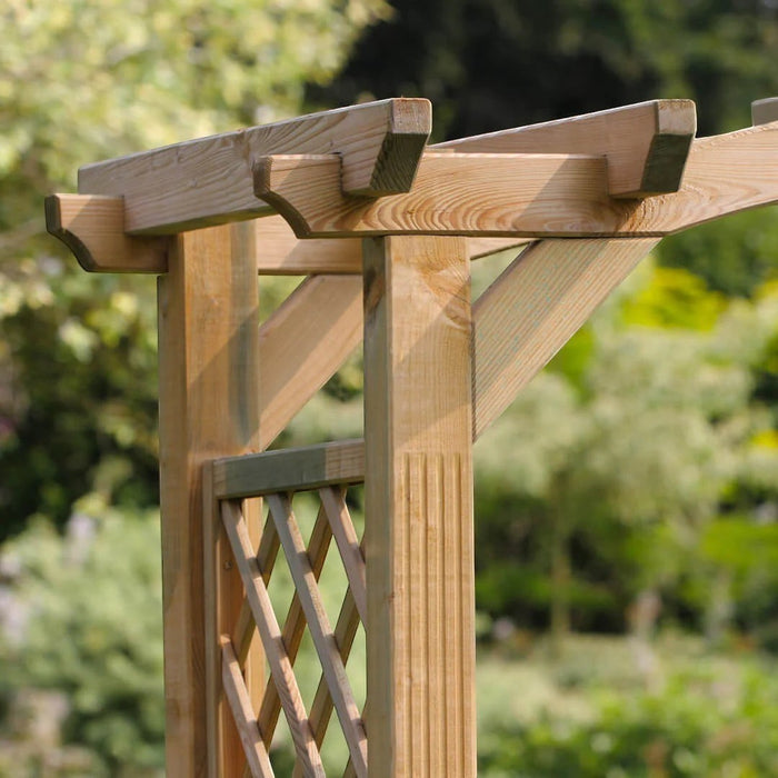 Mid Ulster Garden Centre Venus Arch featuring pressure-treated softwood with diamond trellis side panels