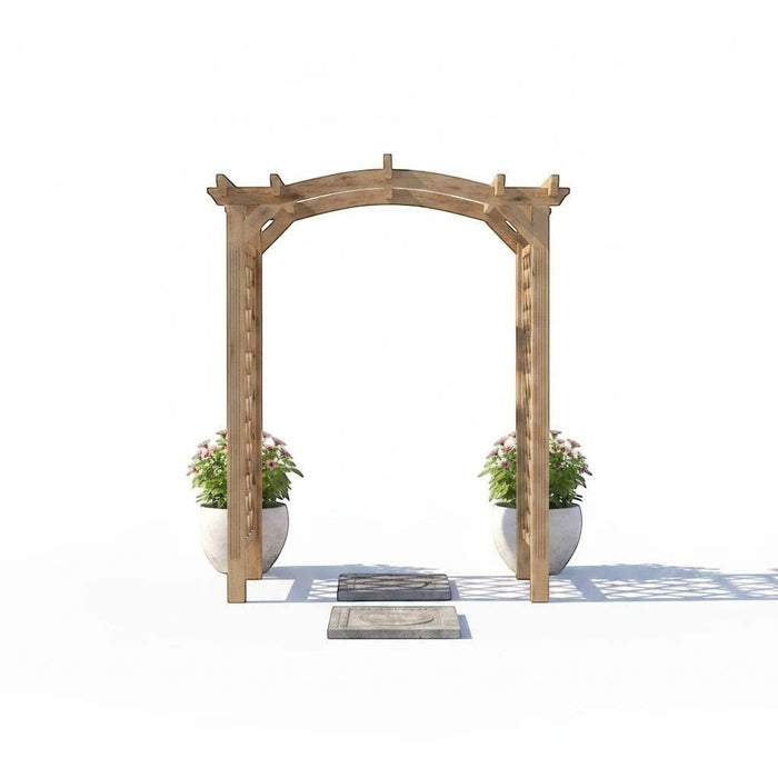 Mid Ulster Garden Centre Venus Arch garden structure with diamond trellis sides and curved roof in natural softwood