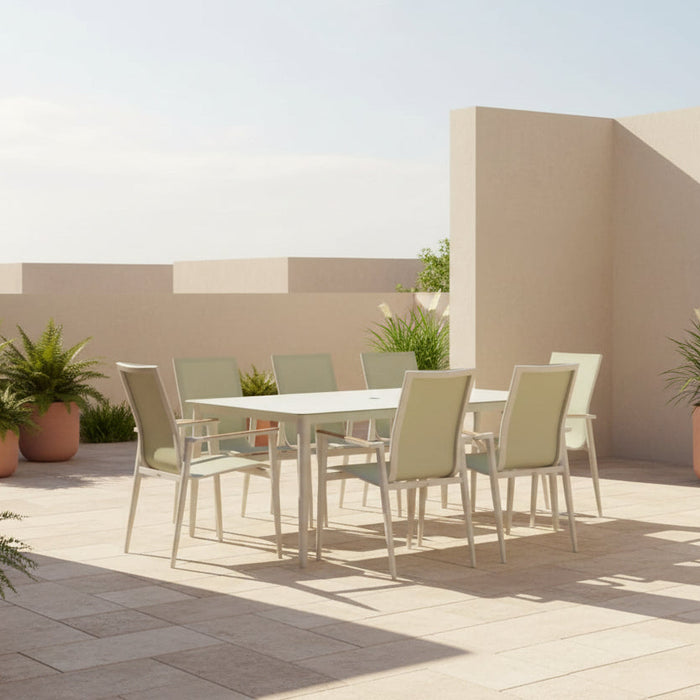 Bramblecrest Sofia Rectangle Table with 8 Armchairs, Parasol & Base Set - Green