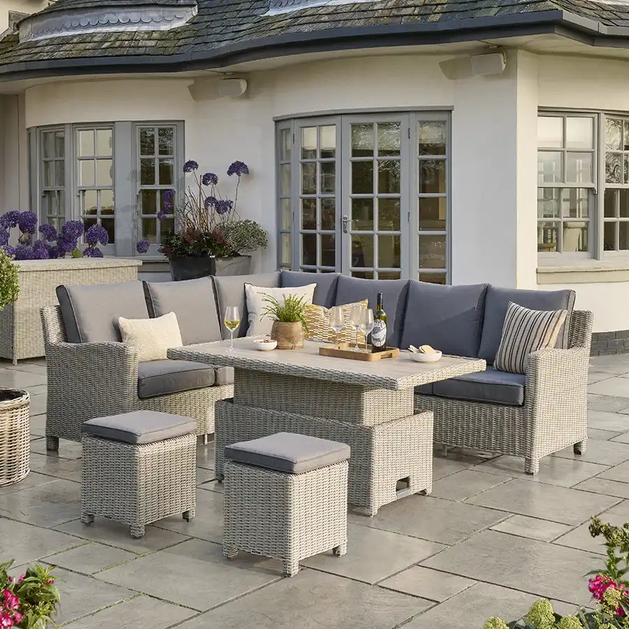 Kettler Palma Signature Corner Set (Right Sided in White Wash with aluminium slatted table)