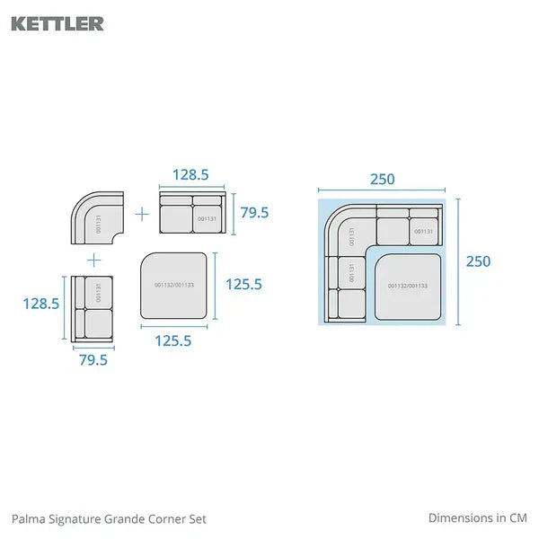 Kettler Palma Signature Grande Corner Set White Wash with Choice of Table