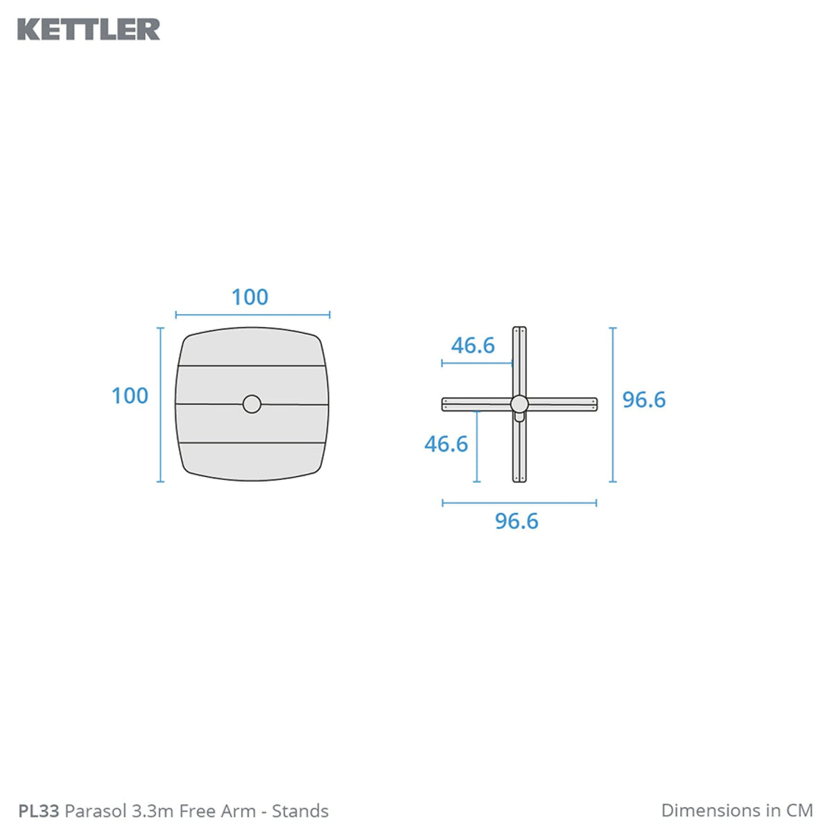 Kettler 3.3m Free Arm Parasol, LED lights & Bluetooth Speaker (2 colours)