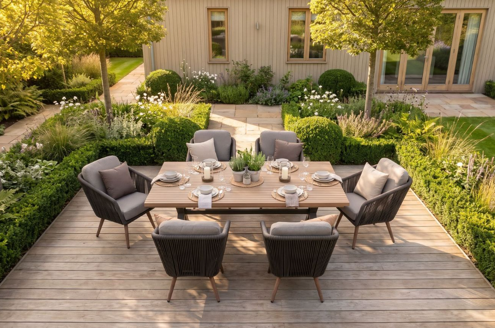 Hartman Silva 6 Seat Rectangular Set in Nickel / Chai
