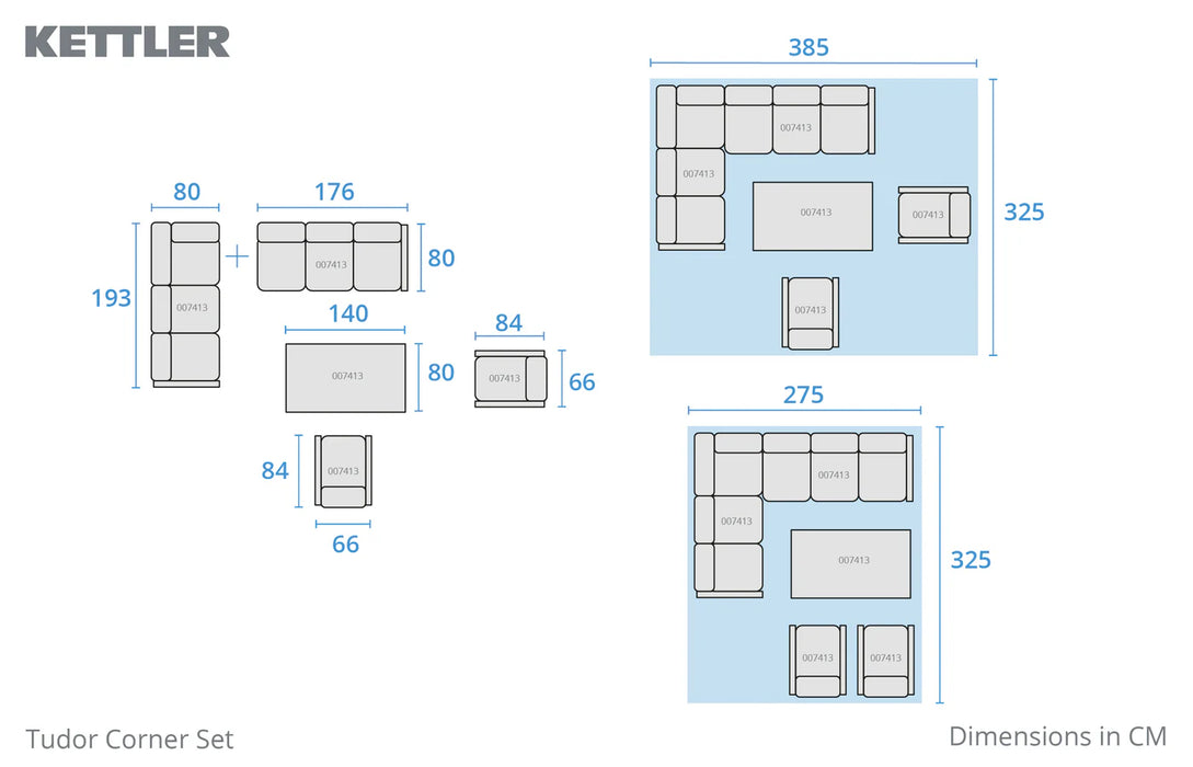 Kettler Tudor Corner Set Right Hand with 2x Armchairs