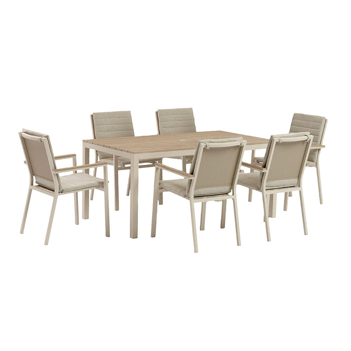 Bramblecrest Zurich 6 Seat Dining Set in Mocha with Rectangular Table, 3m Parasol & Base