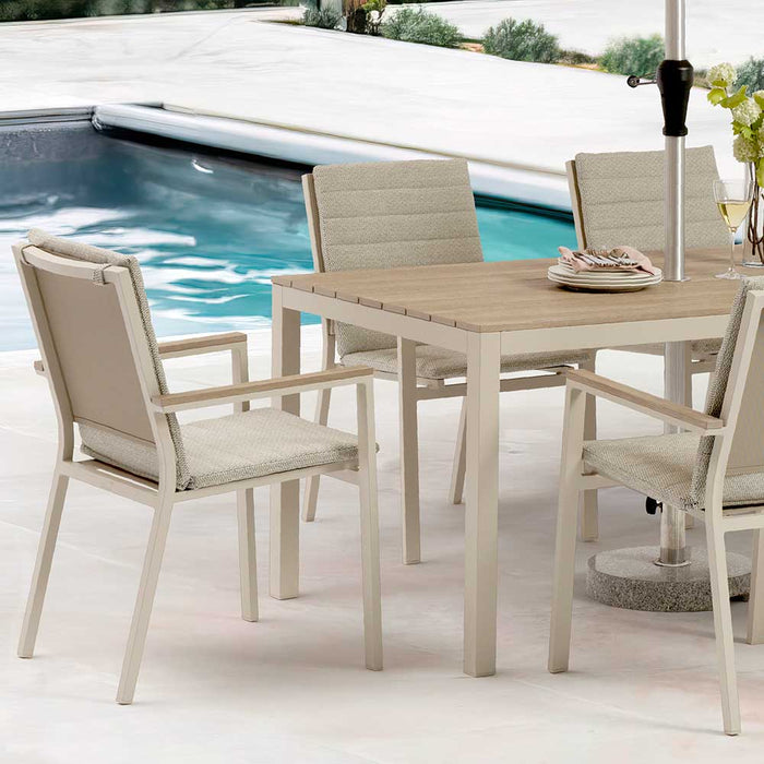 Bramblecrest Zurich 6 Seat Dining Set in Mocha with Rectangular Table, 3m Parasol & Base