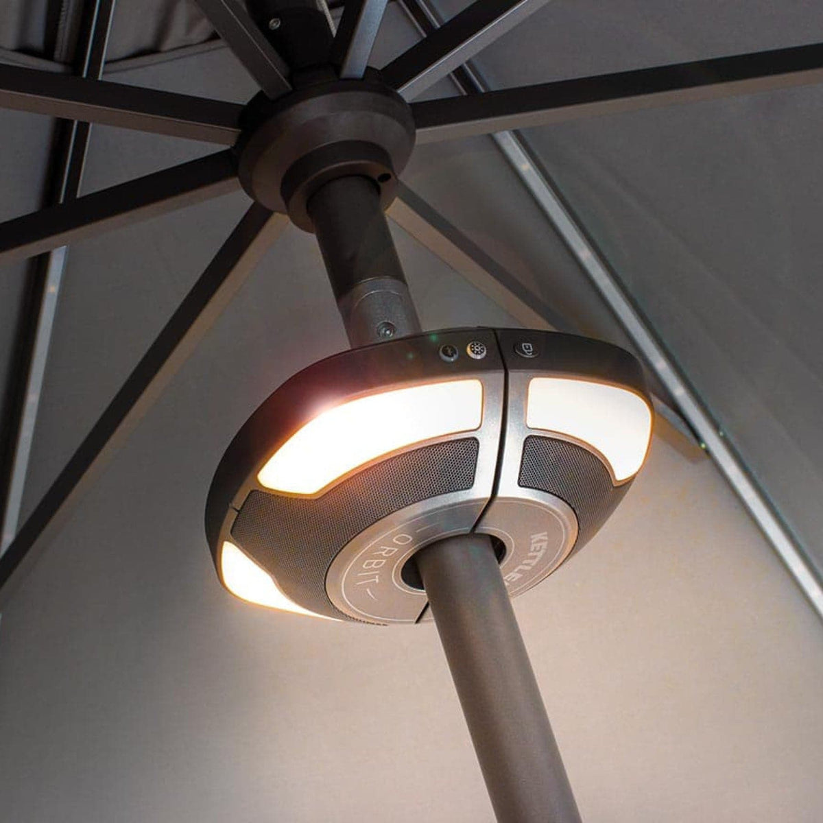 Kettler Garden Furniture Accessories Kettler 3.5m LED Free Arm Large Parasol Grey Frame, Stone Canopy, LED's and Bluetooth Speaker
