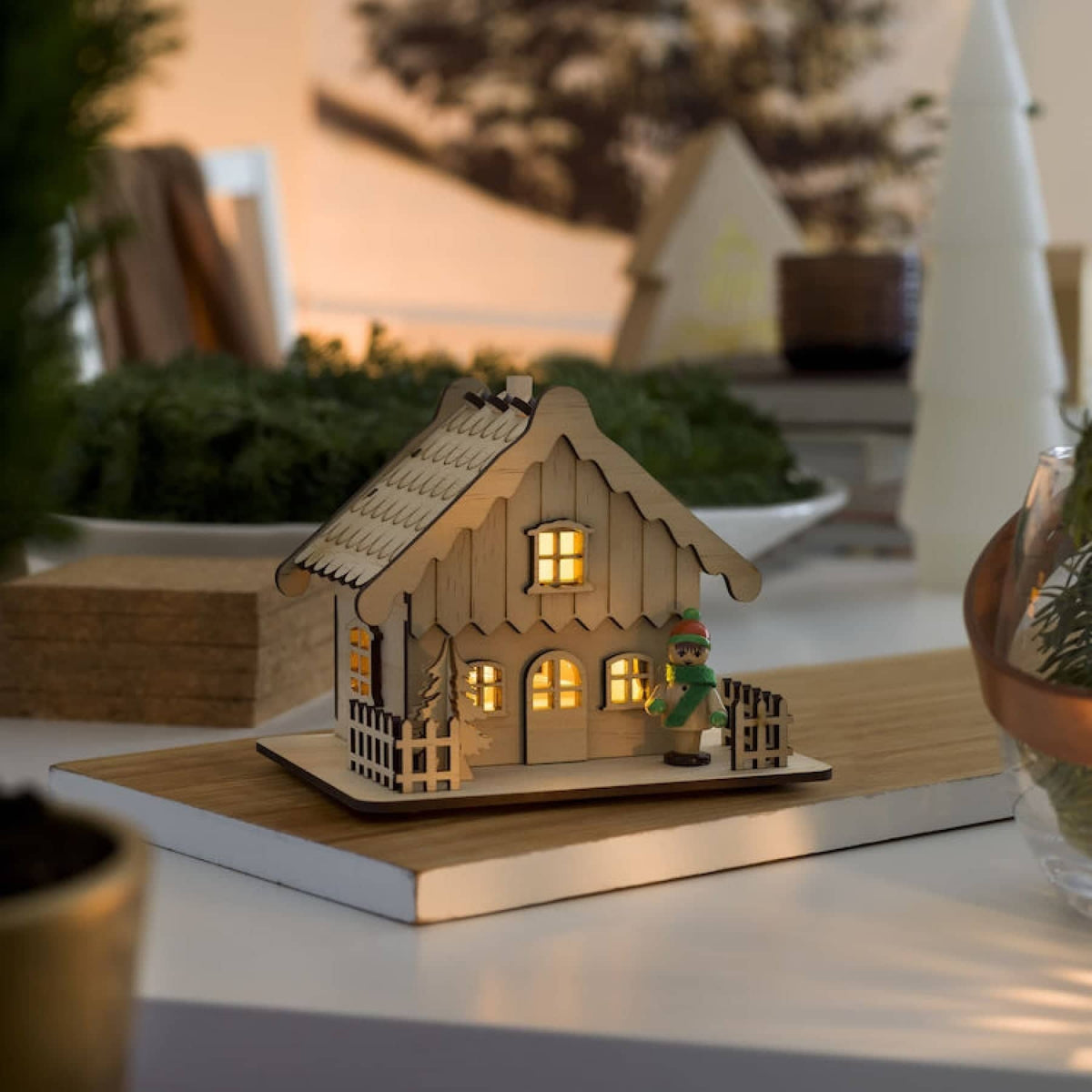 Wooden House Silhouette Warm White