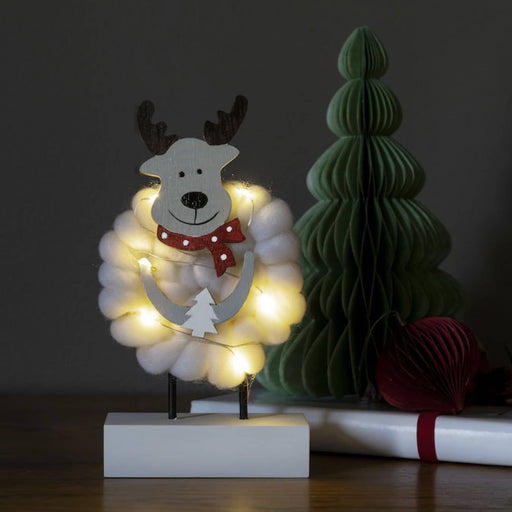 White Moose Wood & Cotton Table Top Ornament