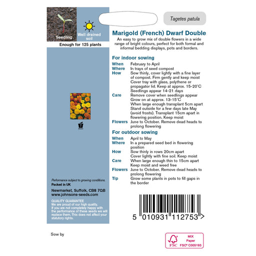 Flowers Marigold (French) Honeycomb Packet Back
