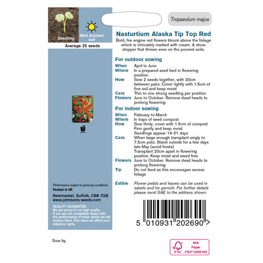 Flowers Nasturtium Collection Packet Back