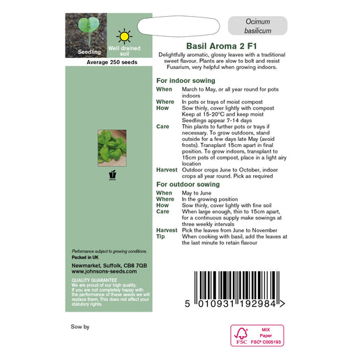 Herbs Basil Collection Packet Back
