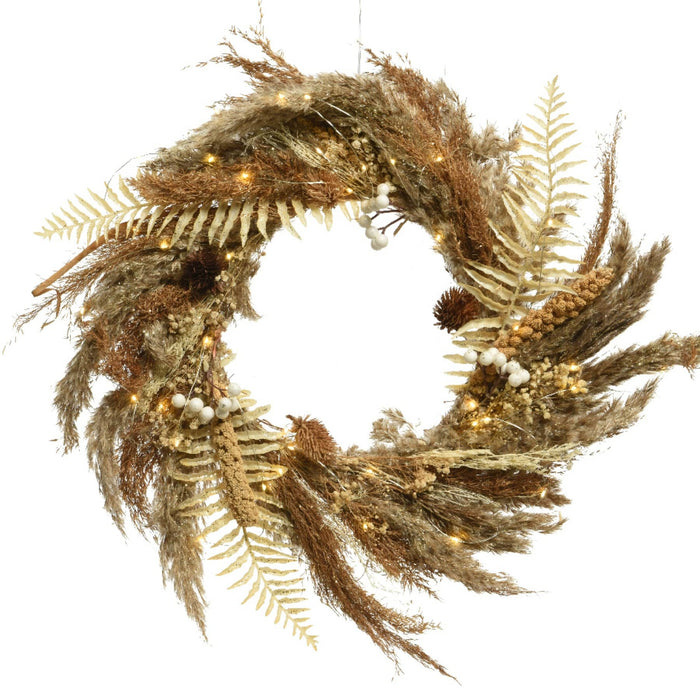 Lumineo Pre Lit Dried Floral Wreath 55cm (40 Lights)