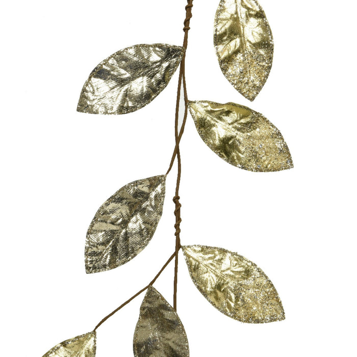 Metallic Glitter Gold Magnolia Leaf Garland 130cm