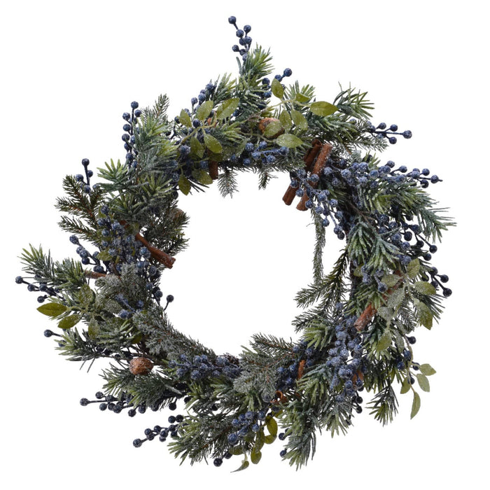 Frosted Wreath with Blue Berries 60cm