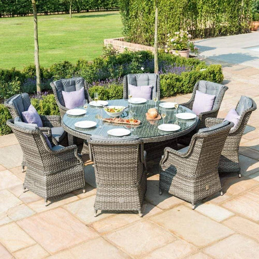 Mercer Garden Furniture Amalfi High Back 8 Seat Grey Rattan Outdoor Dining Set