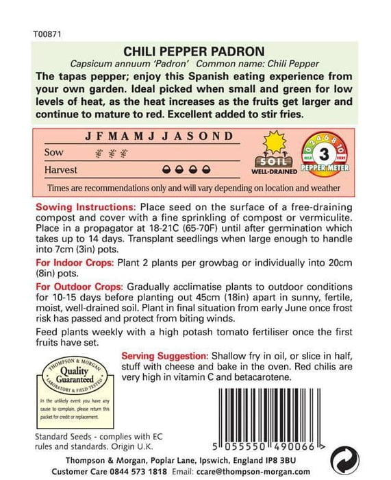 Thompson & Morgan (Uk) Ltd Gardening Thompson & Morgan Pepper Chili Padron