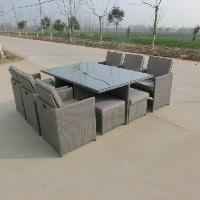 Bespoke Grand 6 Seater Rattan Cube Set in Grey with Truffle Cushions