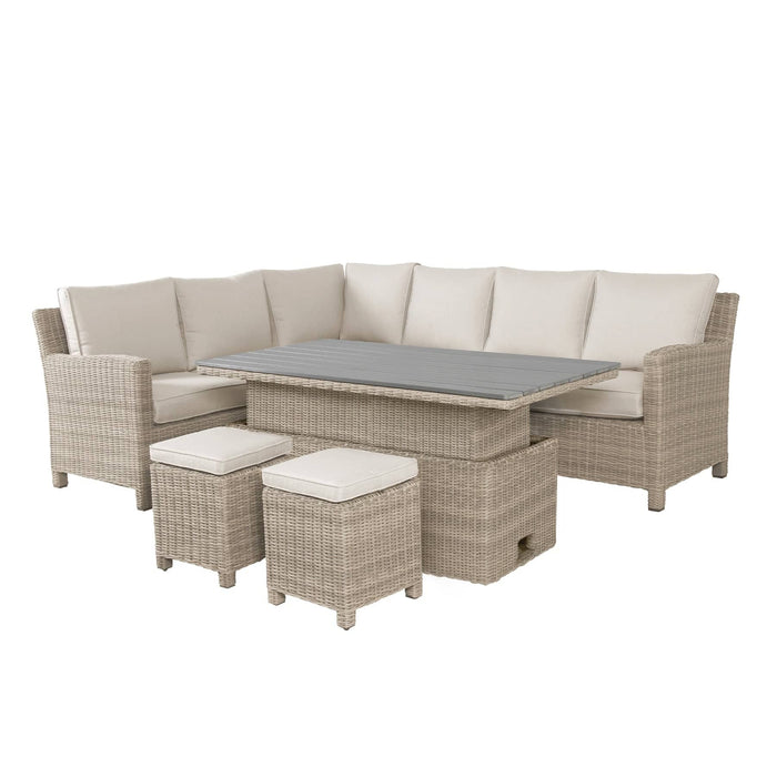 Kettler Garden Furniture Kettler Palma Corner Sofa Set, Right-Hand in Oyster with S-Q Height Adjustable Table